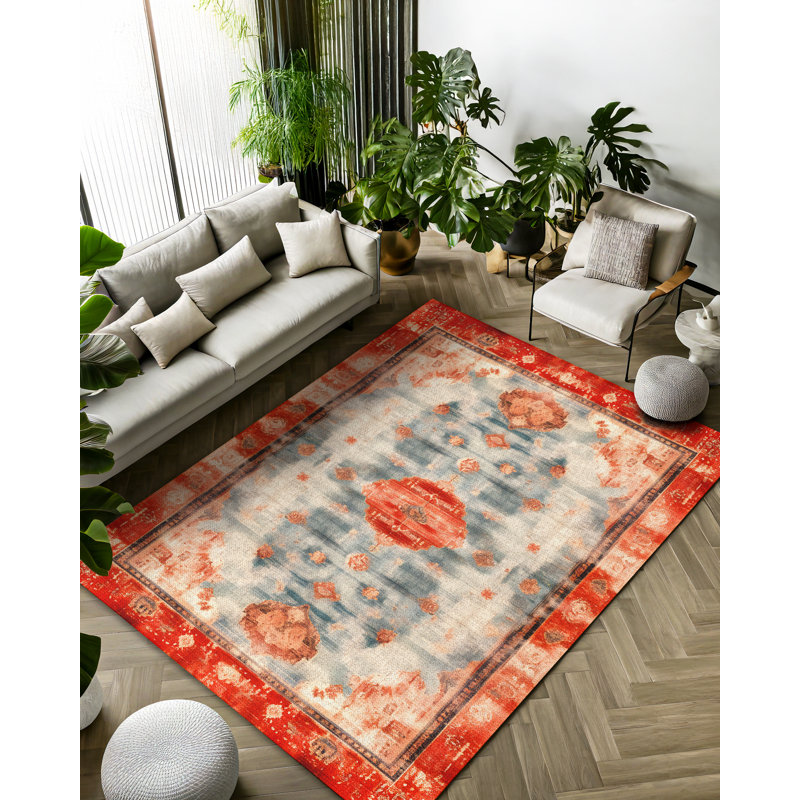 Larissa Collection Digital Print Cotton-Polyester Blend Rug – Rust Red, Runner 5'3" x 11'6"
