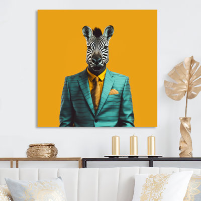 Yellow And Blue Suited Up Zebra - Zebra Animal Metal Wall Art