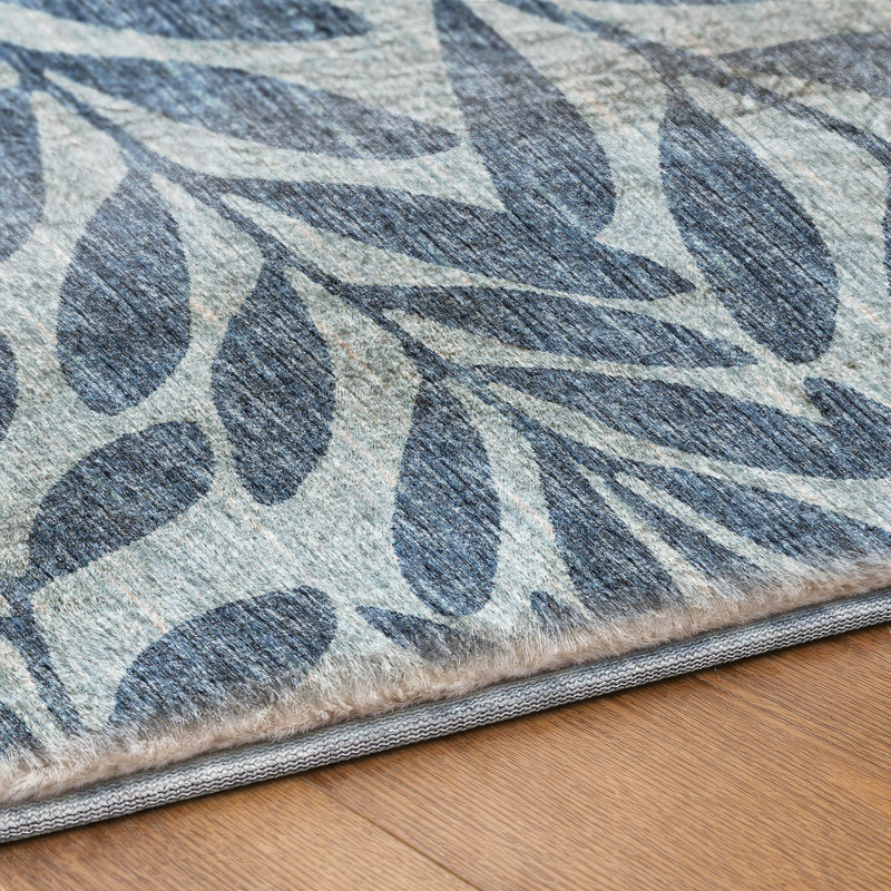 Premium Machine Washable Dream Shag ADS111 Tropical Leaves Rug, Blue, 2'6" x 3'10"