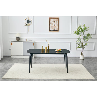 Modern Rectangular Dining Table, Premium Sintered Stone Tabletop with Sturdy Metal Base, Heat-Resistant & Scratch-Resistant Kitchen and Dining Room Table(Vic Dark, 1 Table)