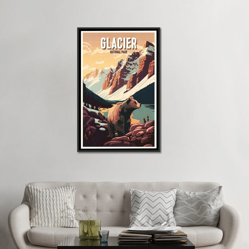 Parc national de Glacier, H 48 po x l 32 po x P 1,5 po, Toile avec cadre flottant noir, Pas de tapis