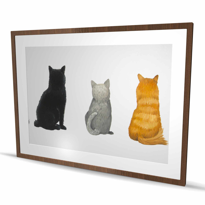 «Six Cats Aligned Back View - Brown Feline», reproduction encadrée