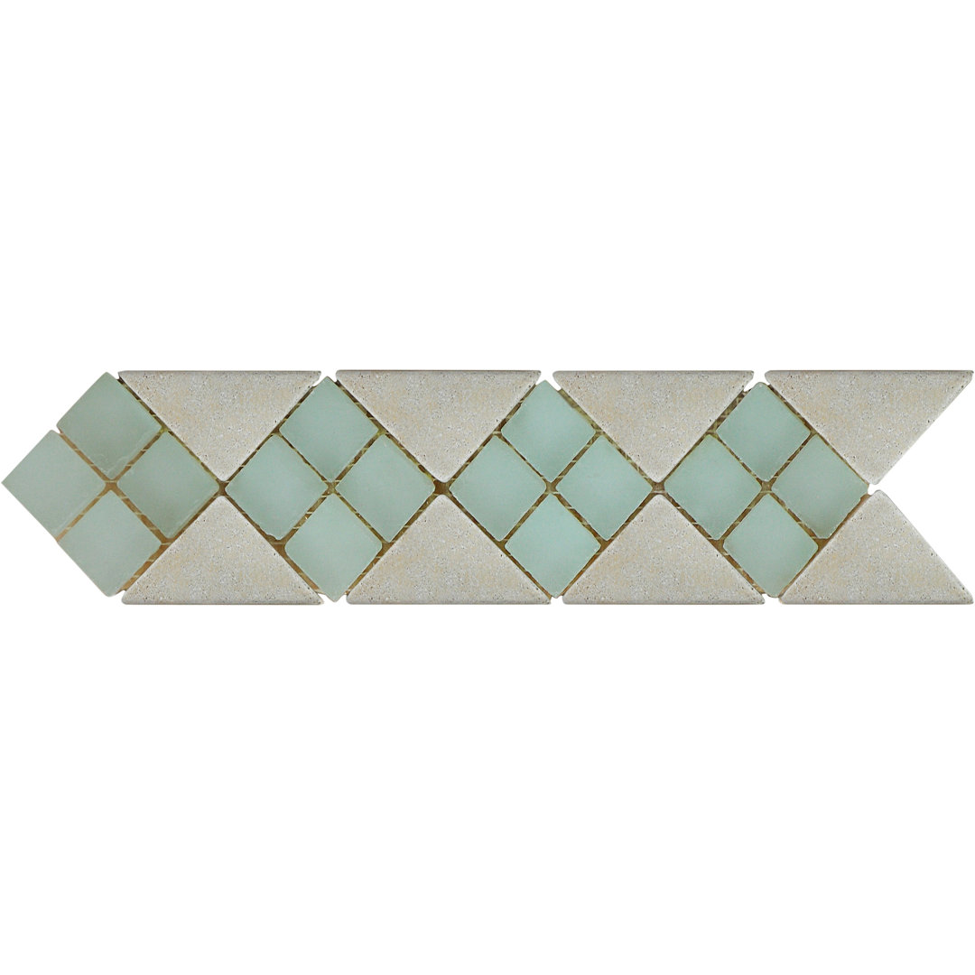 3" x 12" Travertine/Glass Tumbled Border Tile in Ivory/Aquamarine (Set of 4) Parvatile