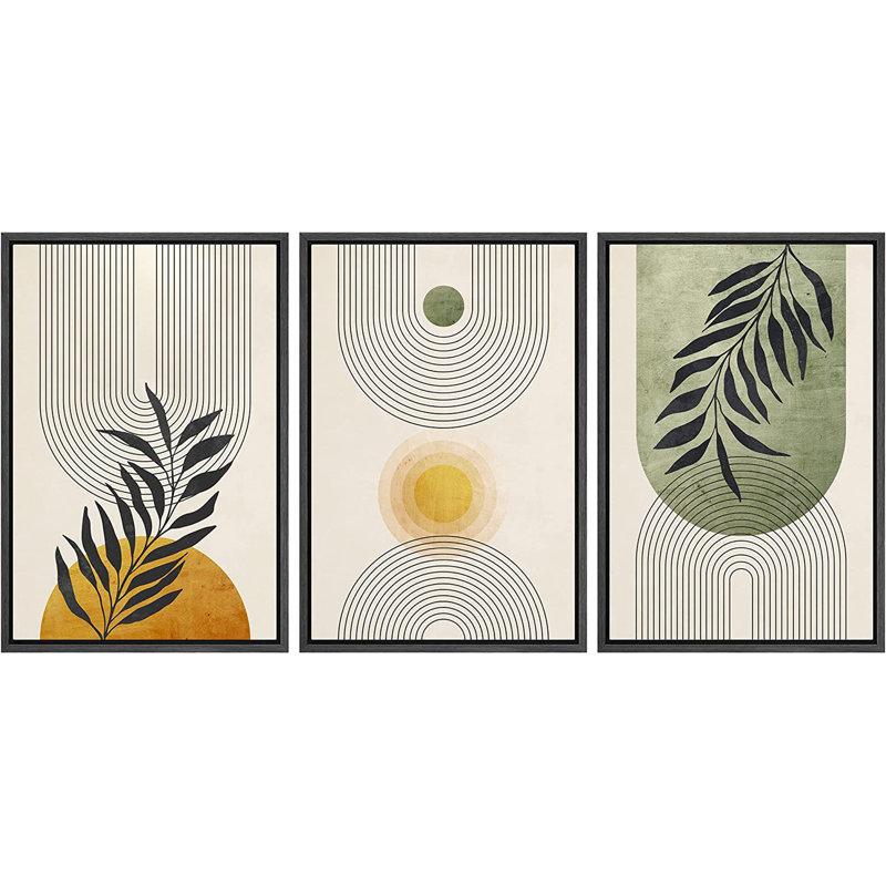 «Mid Century Modern Boho», pastel vert géométrique, feuille de palmier jungle, H 36 po x l 72 po, Noir