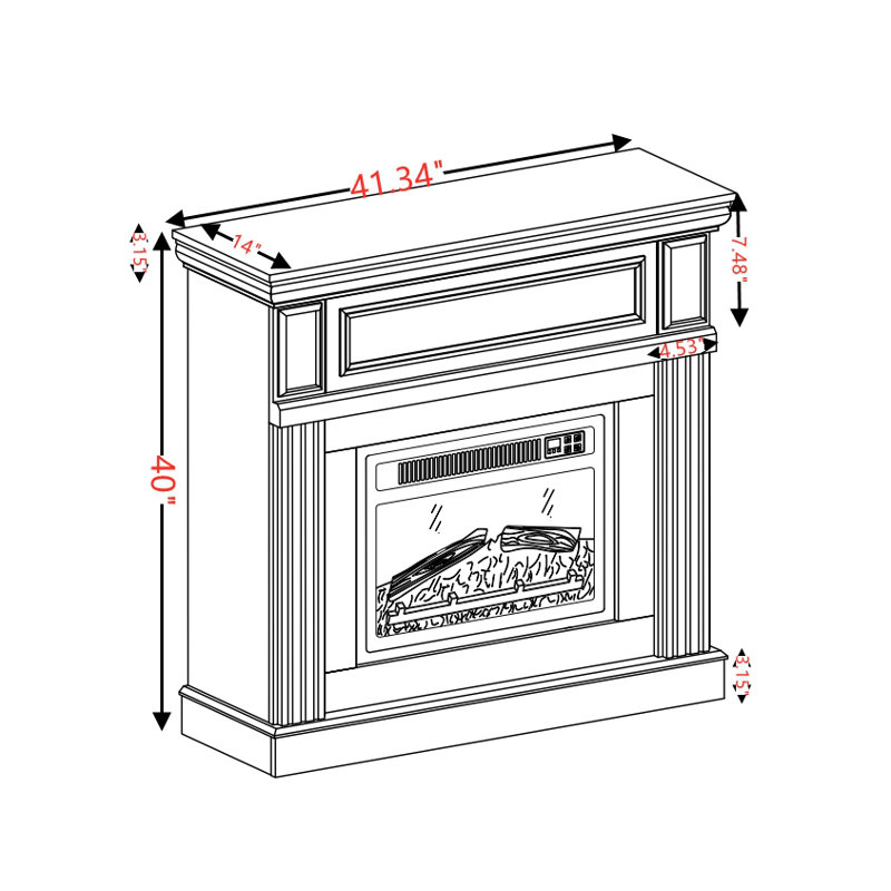 41.34" Electric Fireplace With Mantel, 23" Fireplace Insert, Adjustable Led Flame, Remote Control, Freestanding Heater For Living Room Bedroom – White