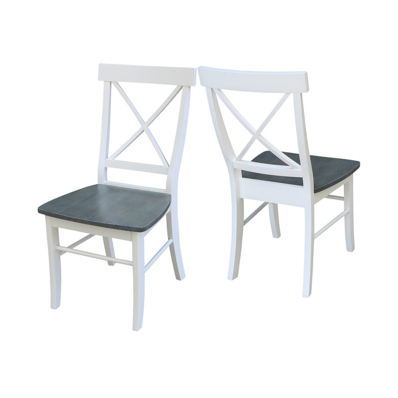 Bellmead Solid Wood Cross Back Side Chair, White/Heather Gray