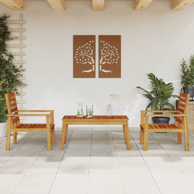  Ensemble de salon de patio 3 pièces en bois d'acacia massif