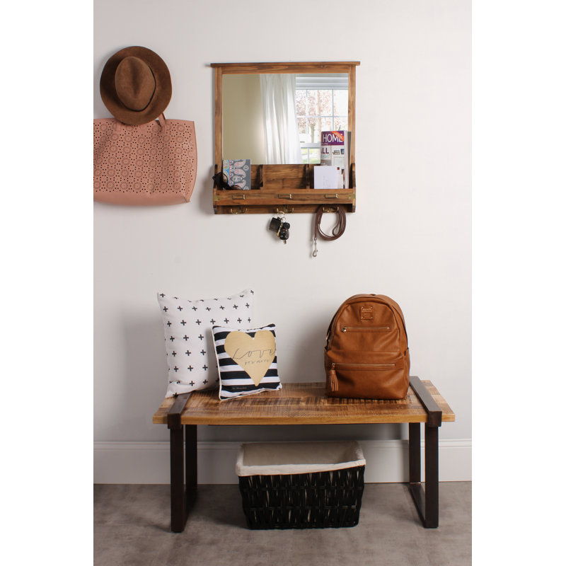 Stallard Solid Wood Wall Organizer with Key Hooks, Rustic Brown