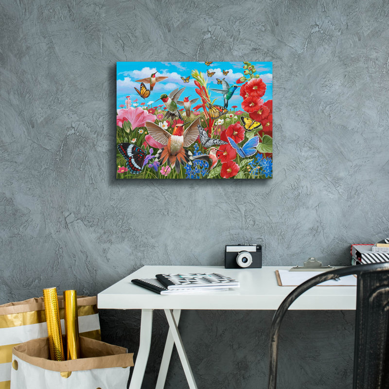 «Jardin de colibris» par William Vanderdasson, H 12 po x l 16 po x P 0,75 po