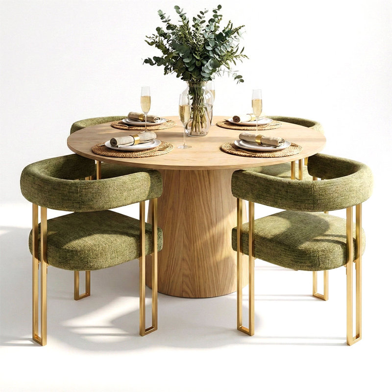 Ensemble de salle à manger 5 pièces l 52 po avec chaises en chenille, Vert