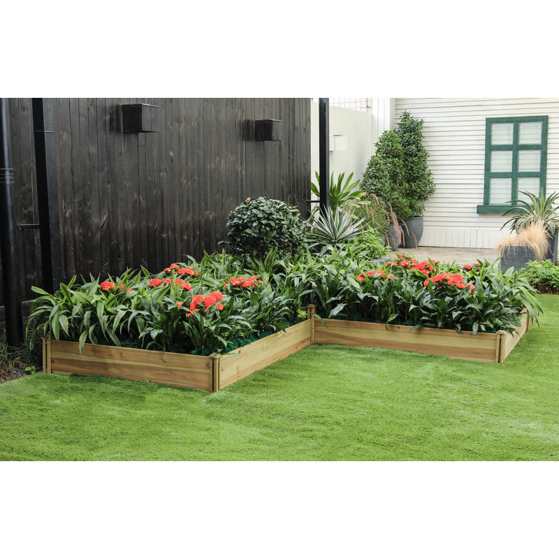 Lit de jardin surélevé en L de 9 pi de largeur Kien, boîte à fleurs à 3 sections à fond ouvert