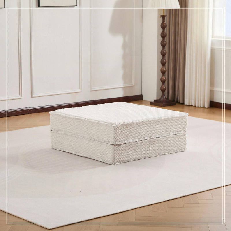 Circle Fleece Fabric,1 Ottoman, White