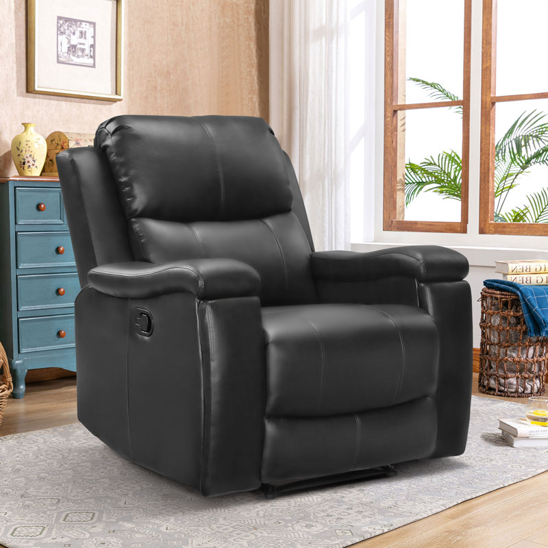Ilkeston 37" Wide Modern Vegan Leather Manual Recliner Chair with Built-in Cup Holder, Midnight