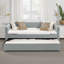 Lit de jour simple tapissier avec couchette FAlano, capitonnage à canaux verticaux, canapé-lit en tissu de lin-372528739