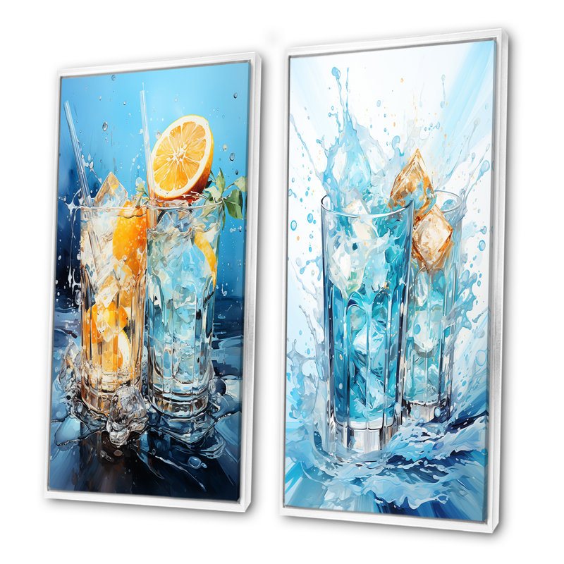 «Blue Soda», impression d'art sur toile, ensemble de 2, Cadre flottant blanc, H 40 po x l 41 po