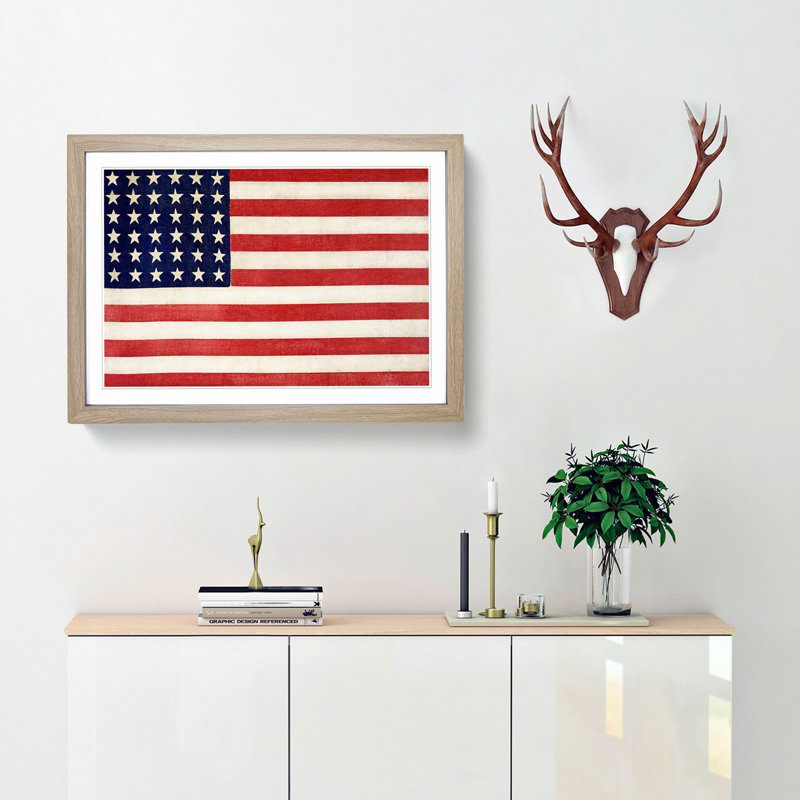 Thirty-Six Star Flag of the USA - Picture Frame Painting Print, 60cm H x 91cm W x 2cm D, Oak