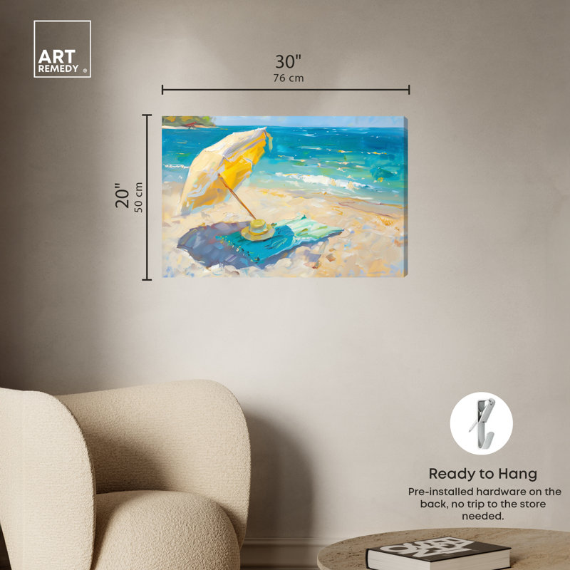 Morning Beach View Yellow and Blue Coastal Canvas Wall Art, 30" x 20"