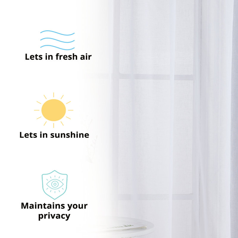 Hailey Faux Linen Sheer Curtain Panels, White, 54" W x 72" L