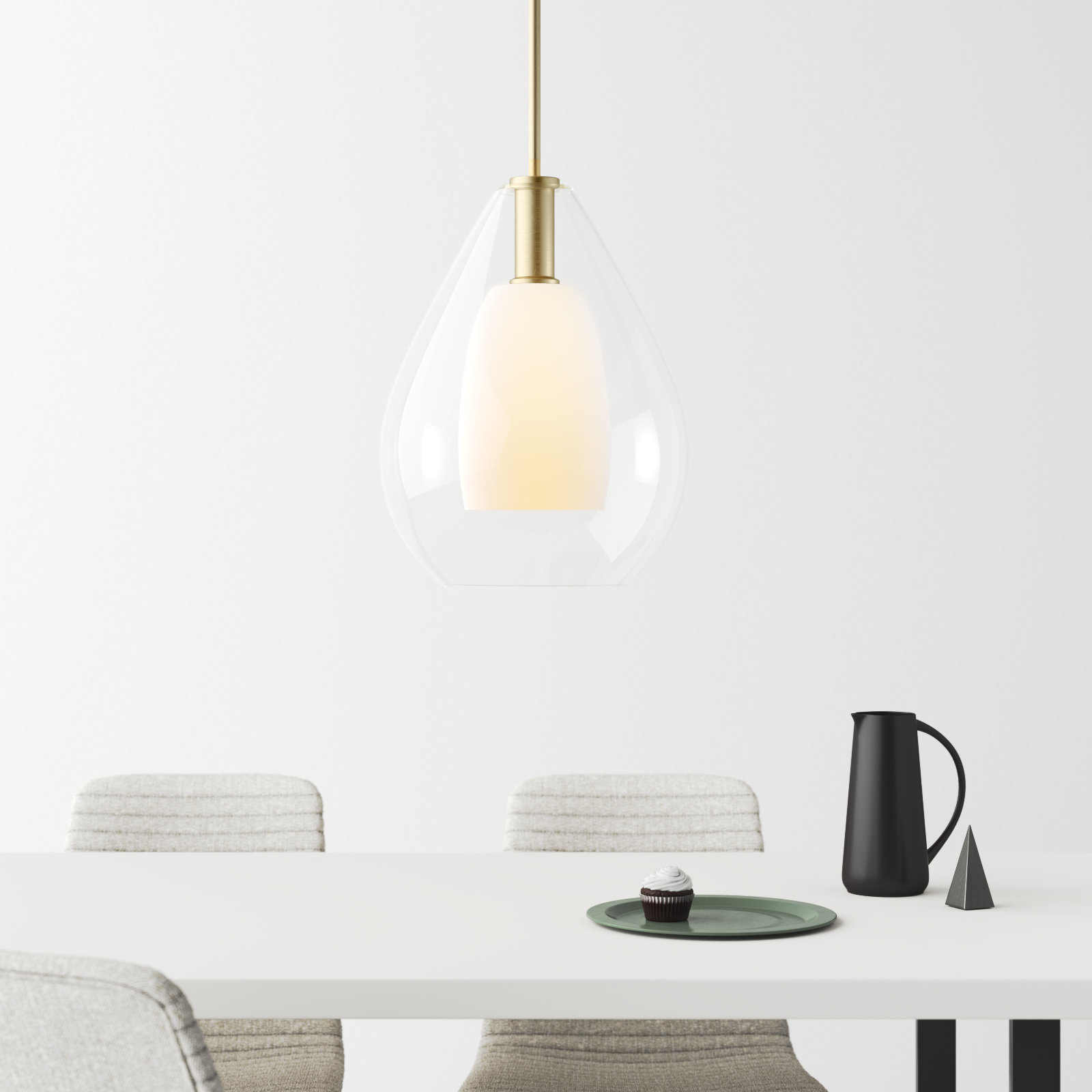 Eldine Single Light Glass Dimmable Pendant, Brushed Gold, 20.75" H x 15" W x 15" D
