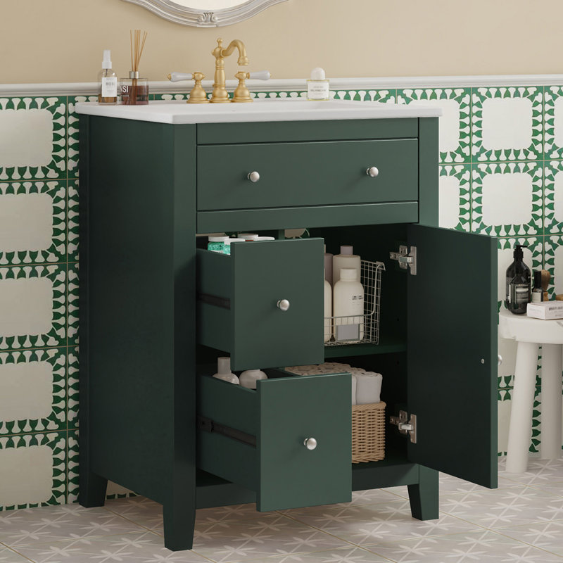 24" Bathroom Vanity With Premium Ceramic Basin, Green