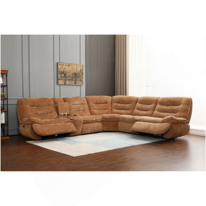 Emmy Orange Chenille Power Motion Sectional Sofa