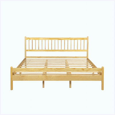 Lit très grand de style naturel naturel avec tête et pied de lit, structure en pin renforcé