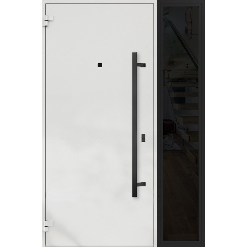 Modern Black Enamel Steel Front Door with Side Window