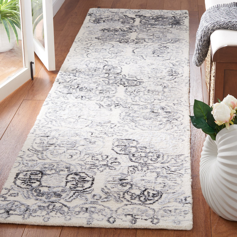 Metro Hand Tufted Polpropylene/Wool Geometric Rug in Gray/Ivory, Runner 2'3" x 9'