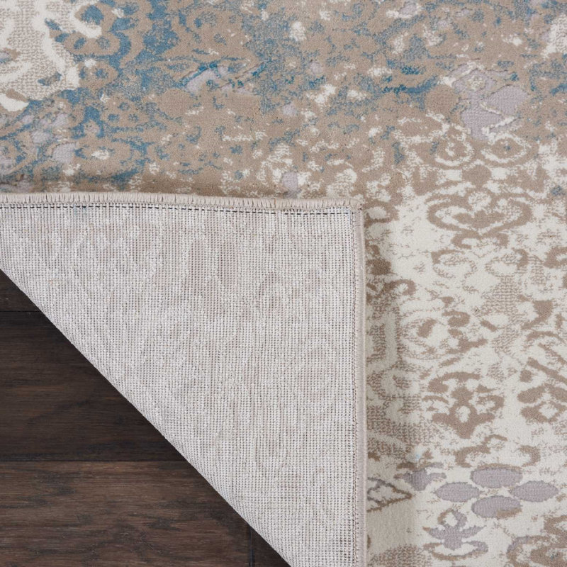 Tapis bleu / beige Saliba, Rectangle 5 pi 3 po x 7 pi 4 po