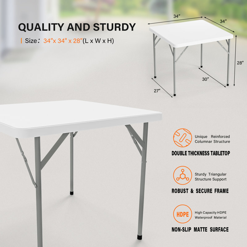 34 po Table pliante rectangulaire en plastique, Blanc