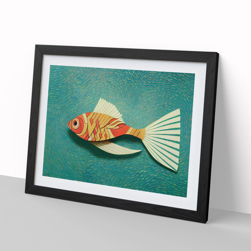 XH1022-7259X Quirky Fish - Single Picture Frame Print, 46cm H x 64cm W x 2cm D, Black Framed