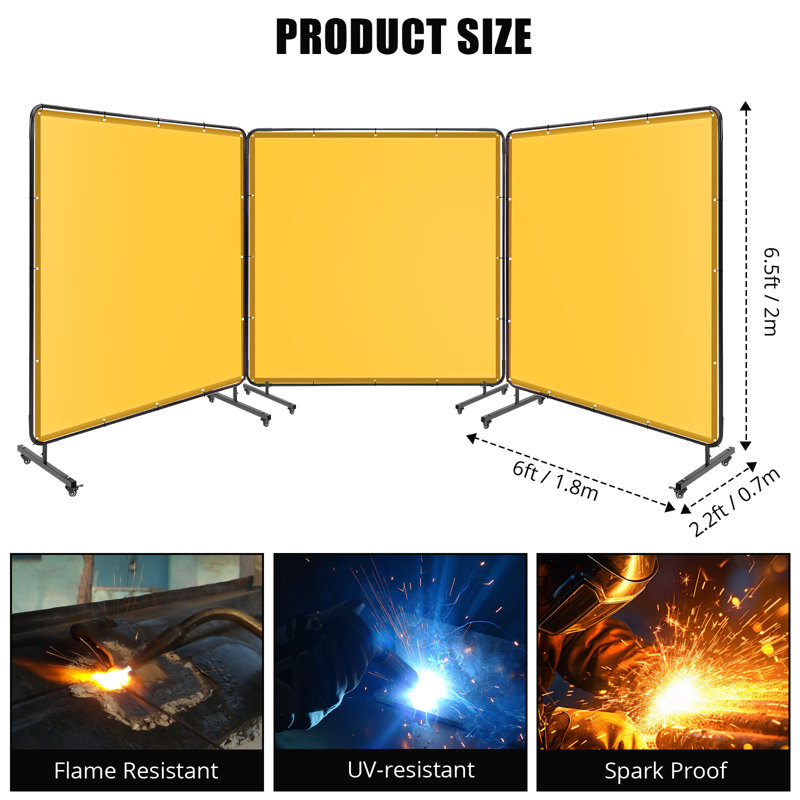 3-Panel Welding Screen 6x6FT with Frame | Flame-Resistant Vinyl Curtain, Portable Safety Barrier for Workshop, Garage & Industrial Use