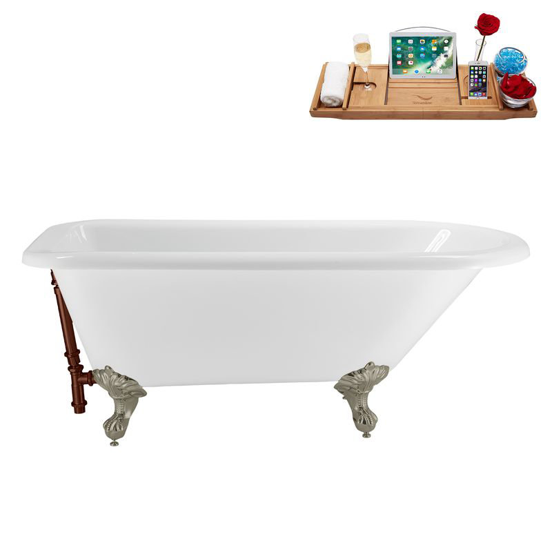 62" Streamline Clawfoot Tub,Tray,Drain, Clawfeet, Brushed Nickel, Matte Oil Rubbed Bronze