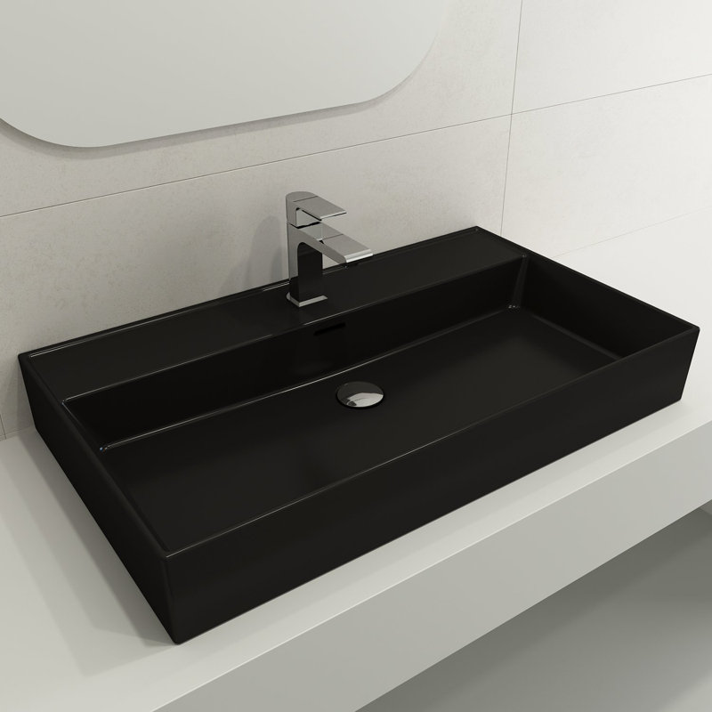Milano 31.69'' L Bathroom Sink, Matte Black, 8" Widespread