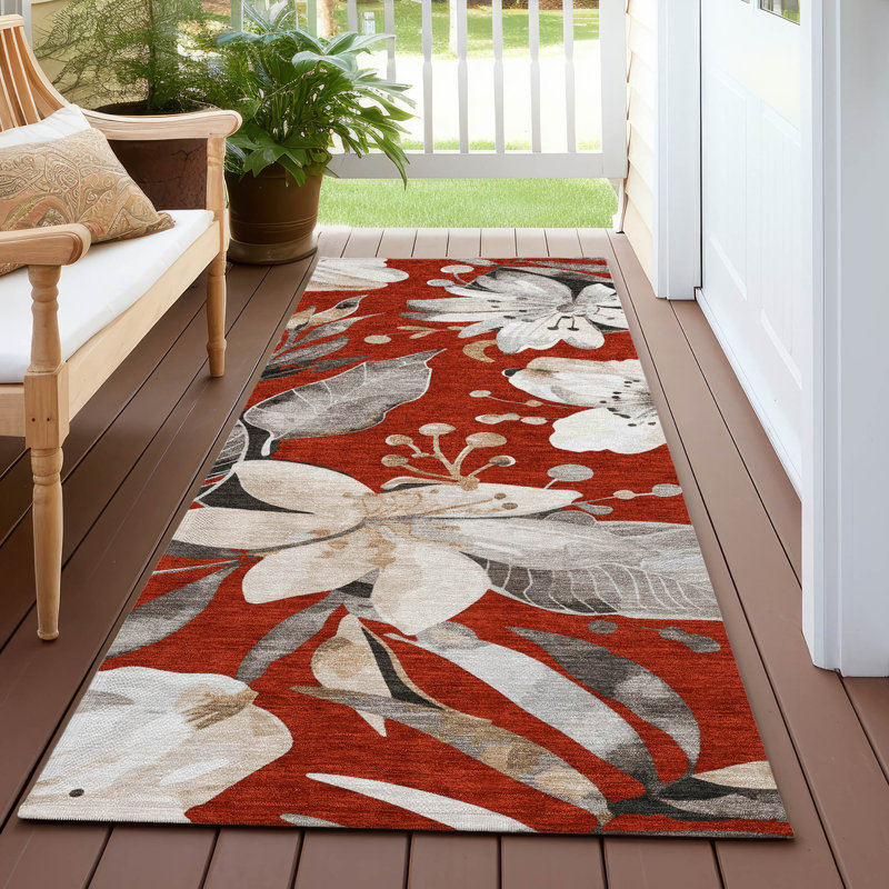 Machine Washable Indoor/Outdoor London ACN2260 Floral Rug, Tapis de couloir 2 pi 3 po x 7 pi 6 po