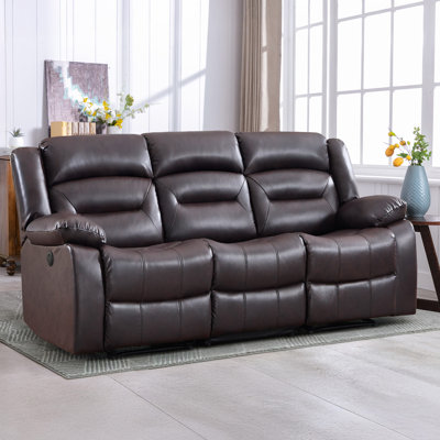Brenaya 83.4" Modern and Oversize Soft Breathable Faux Leather Power Reclining Sofa