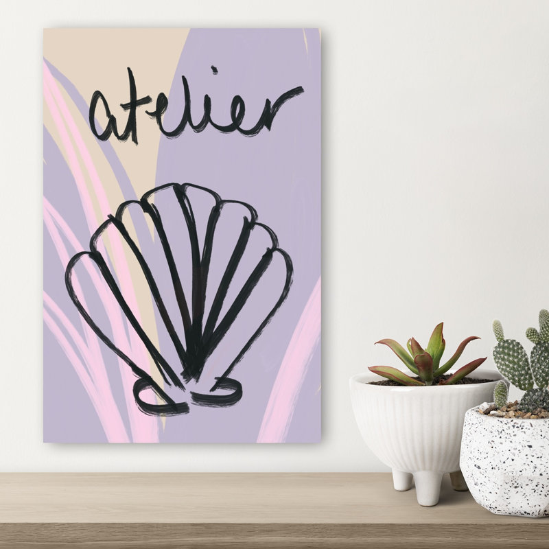 Pastel Seashell Drawing Abstract Minimalist Modern Lavender Coastal Wall Art Print by Talitha McQueen - Print