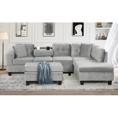 Canapé modulaire moderne avec repose-pieds avec rangement, canapé en L avec méridienne réversible