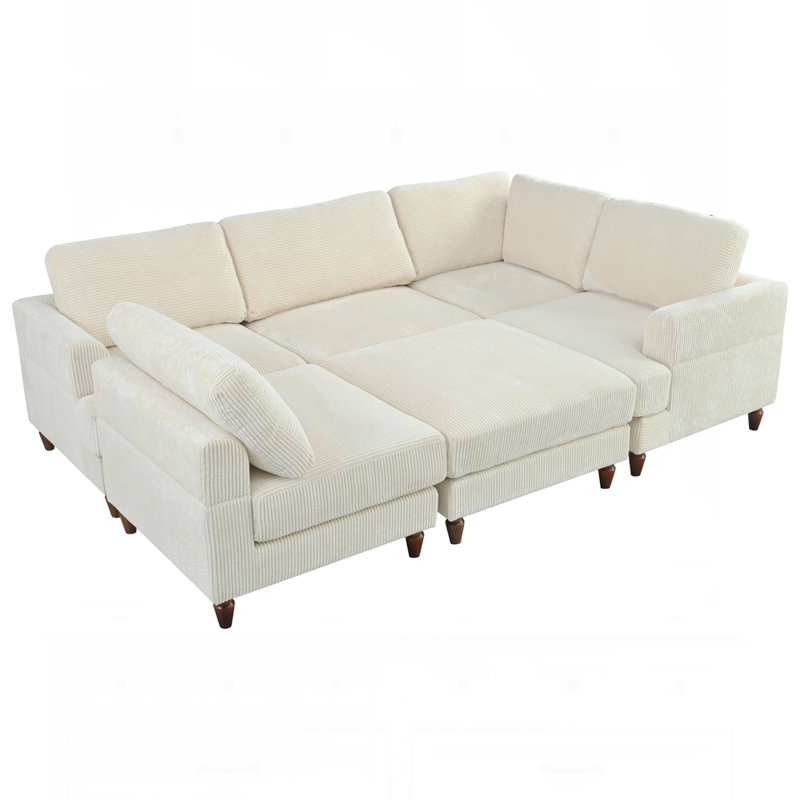 Canapé modulaire modulaire en L avec repose-pieds, Polyester beige