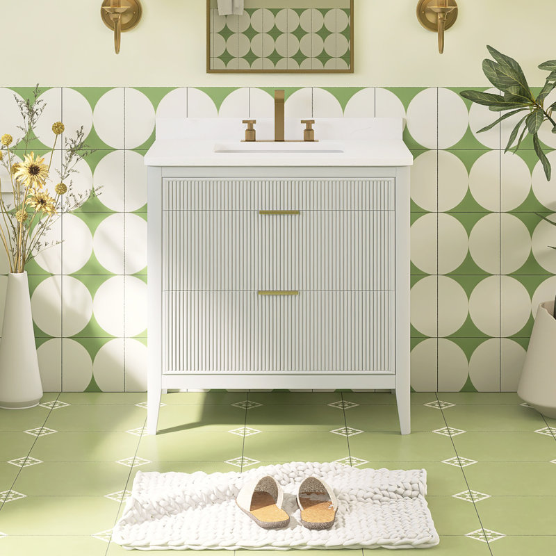 Meuble-lavabo simple 29,9 po avec plateau en marbre d'ingénierie, Gris, 30"