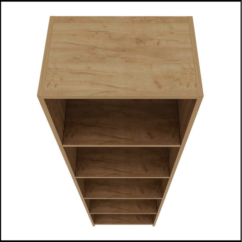 Natural Oak and White 5-Shelf Bookcase with Open Storage, Perfect for Modern and Stylish Organization