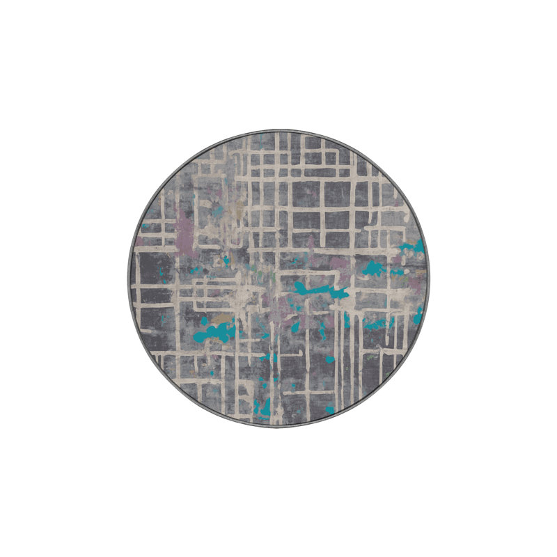 Machine Washable Gray Area Rug, Round 7'