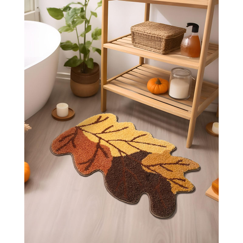 Tapis de bain d'automne 51 x 81 cm, motif feuilles d'érable, jaune/brun/rouille