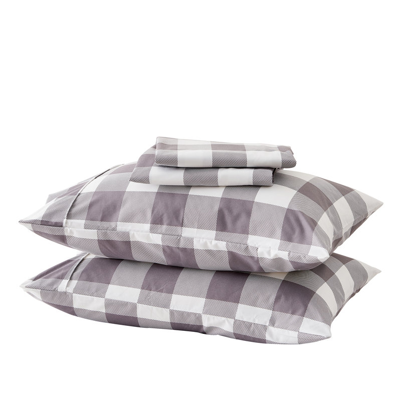 Ultra Soft Printed Microfiber Sheet Set, Full Sheet Set + Fitted Sheet + 2 Pillowcases, Gray/White