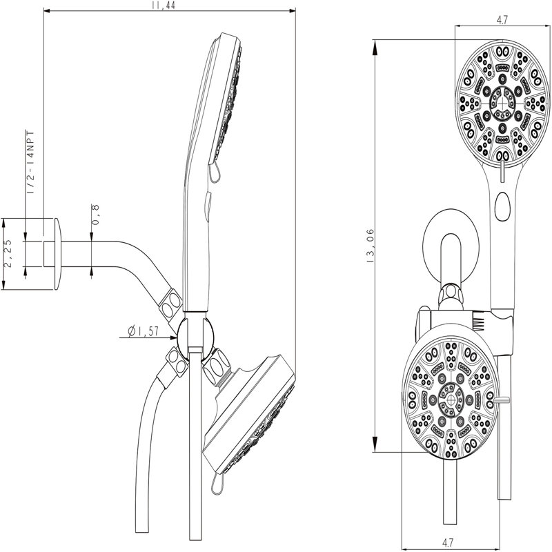 8 Shower Head , 4.7" Rain Showerhead, Brushed Nickel Coating, Plastic Dual Head, Showerhead With 8 Spray Patterns, Hand