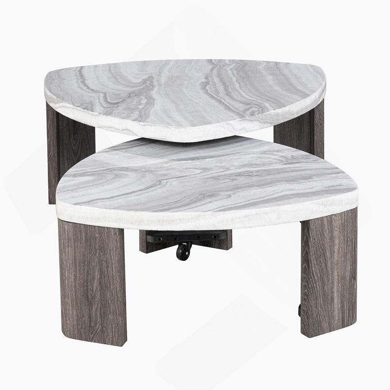 Table gigogne de style contemporain avec roulettes cachées pour un pivot facile