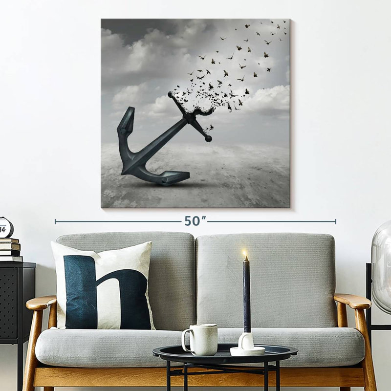 Ancre et oiseaux, H 33 po x l 33 po