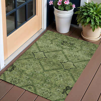 Tapis extérieur lavable floral vert olive et artichaut 3 pi x 5 pi HomeRoots