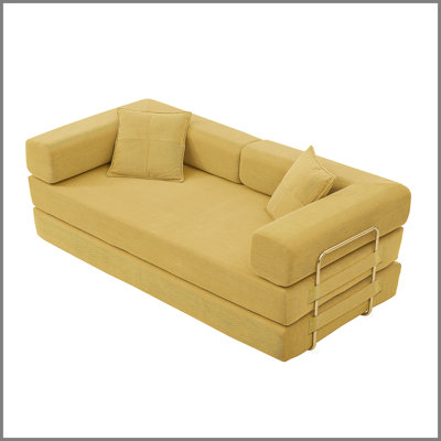 Modern Sofa Fold-Out Sofa Bed, Convertible Chair Floor Couch with Removable Backrest, Comfy Sofa King Size Sofa Bed for Living Room, Bedroom, Corduroy Fabric (Yellow)