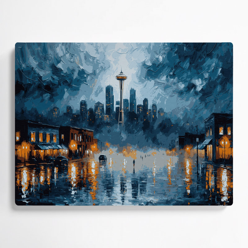 Art mural bleu en villes avec villes de Washington, H 16 po x l 20 po